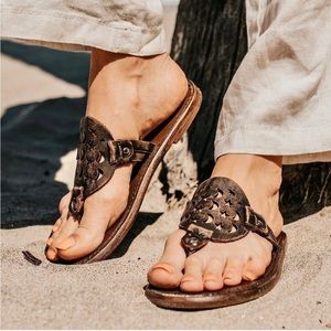 Freebird by Steven Brown Leather Cutout Thong Sandals